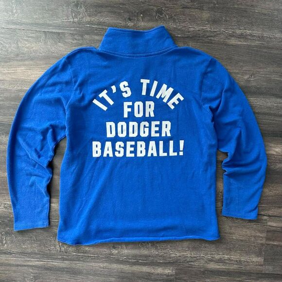 MLB LA Dodgers Baseball 1/4 Zip Pullover Sweater Victoria's Secret PINK Sz Med - Picture 2 of 9